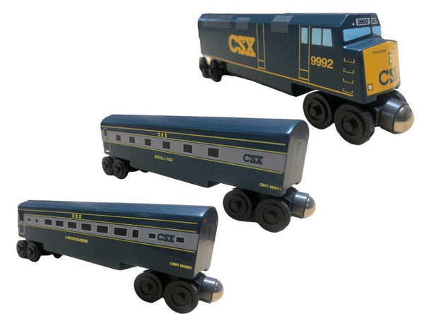 Csx Blue F40 Passenger 3pc Set The Whittle Shortline Railroad Wooden Toy Trains