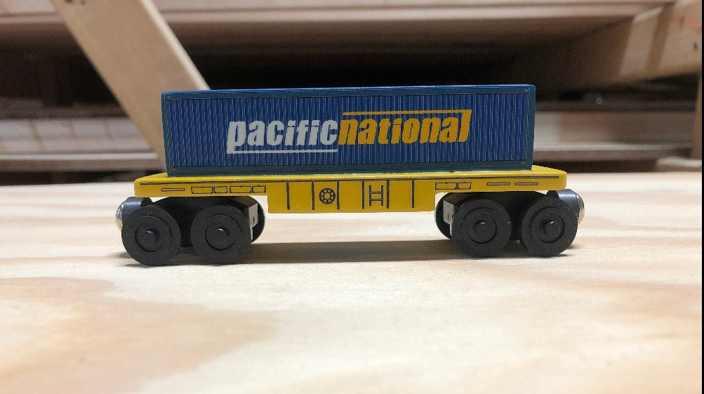 Pacific National Singlestack wooden toy train by Whittle Shortline Railroad
