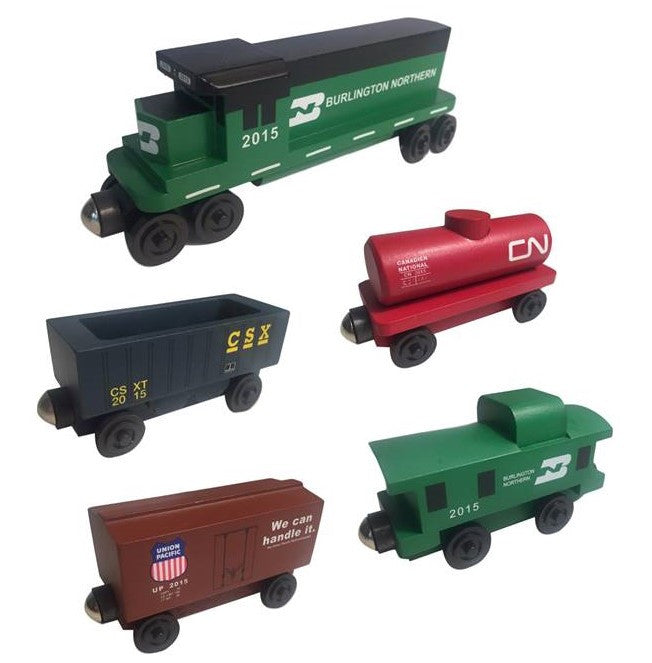 Whittle Shortline Railroad Burlington Northern 5pc Railway Set Wooden Toy Train