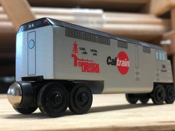 Caltrain F40 Engine Wooden Toy Train by Whittle Shortline Railroad Rear View 715786964988