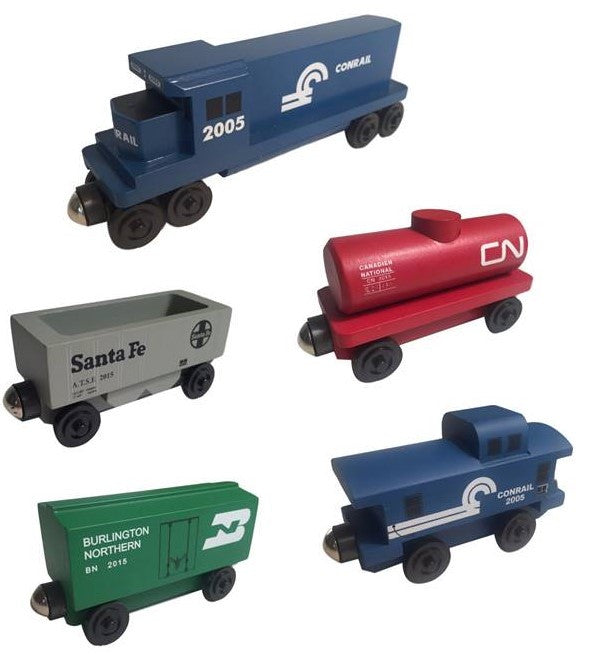 Whittle Shortline Railroad Conrail Railway 5pc. GP-38 Diesel Engine Set Wooden Toy Train