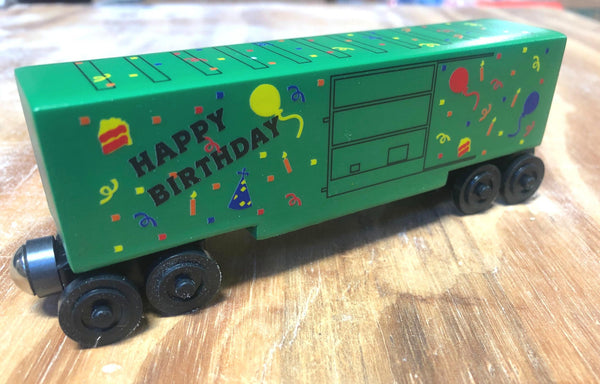 Green Birthday Toy Train Boxcar by Whittle Shortline Railroad