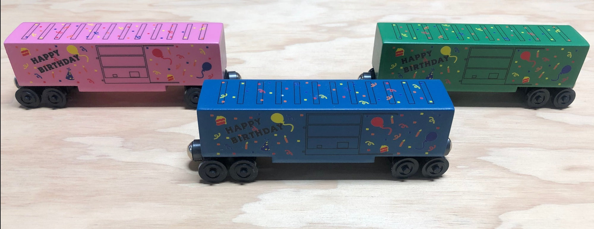 Birthday Toy Train Boxcars by The Whittle Shortline Railroad