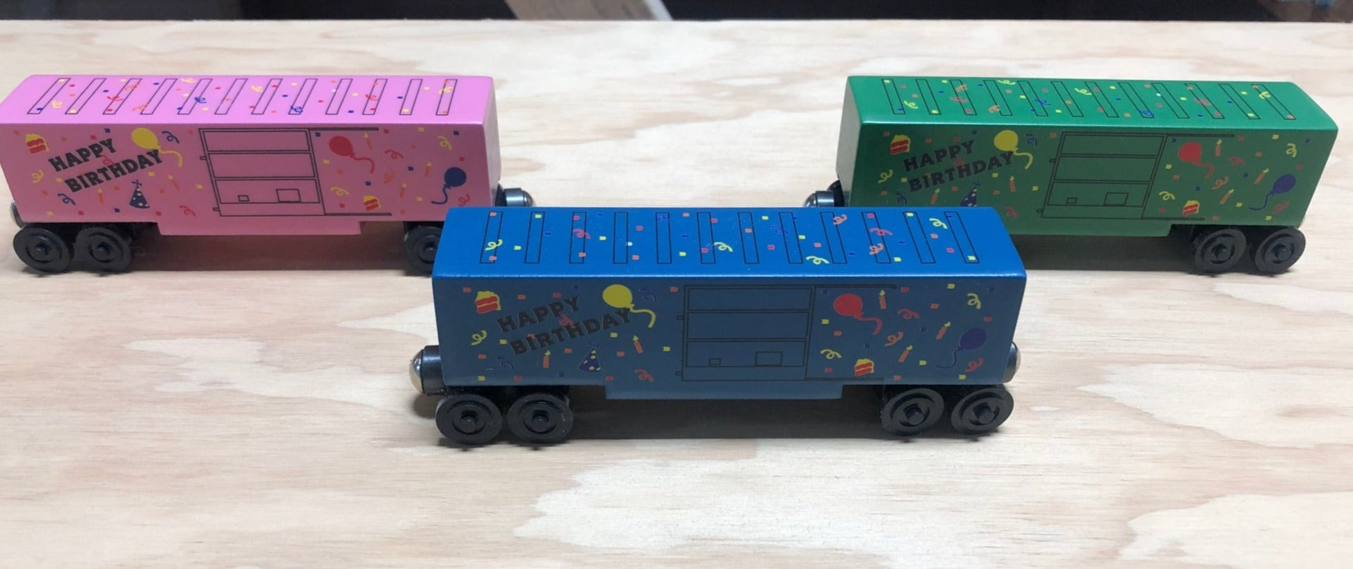 Birthday Toy Train Boxcars by Whittle Shortline Railroad