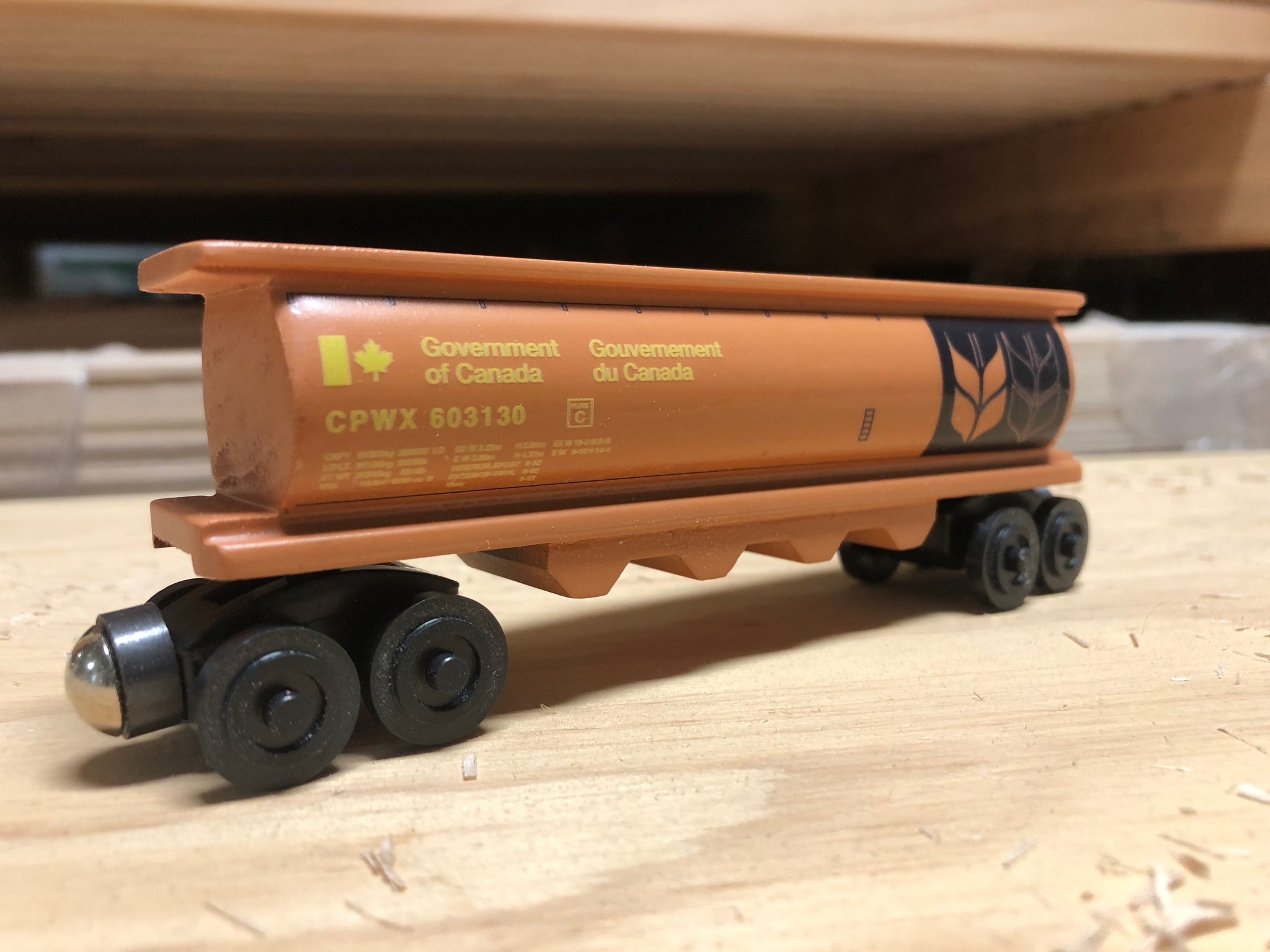 Canada Wheat 4 Cylinder Hopper Wooden Toy Train by Whittle Shortline Railroad