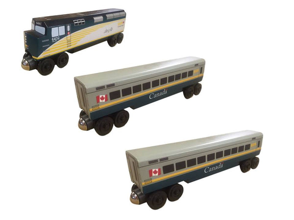 Whittle Shortline Railroad VIA Rail Canada 3 pc. Passenger Set Wooden Train Set