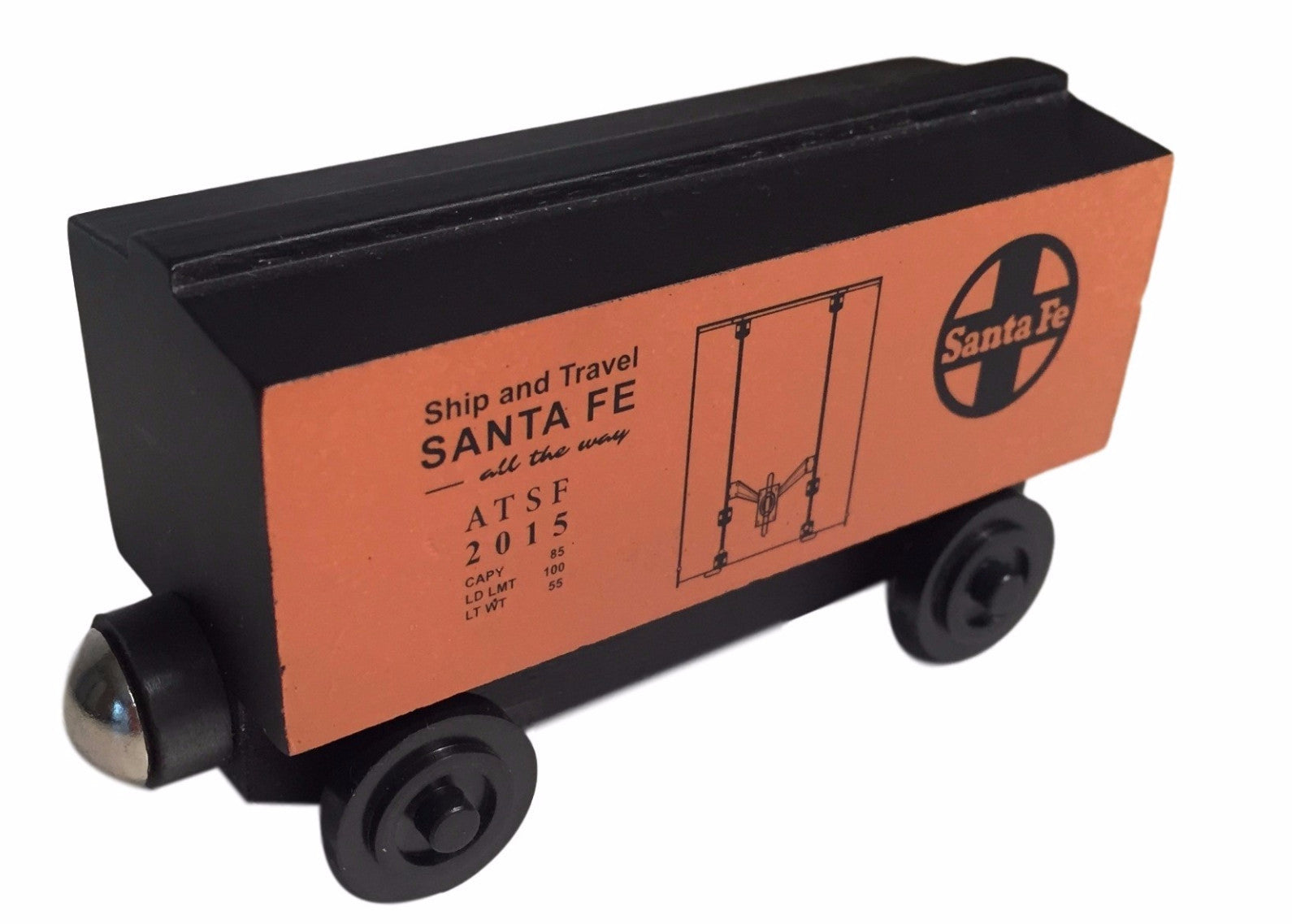 Whittle Shortline Railroad Santa Fe Orange Boxcar Wooden Toy Train